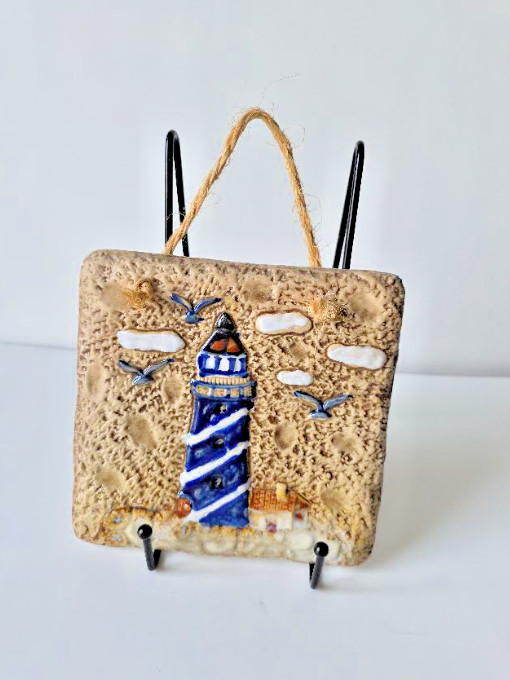 Nautical ceramic Wall Decor hand made. Sea horse, Light house ,Bulgaria.