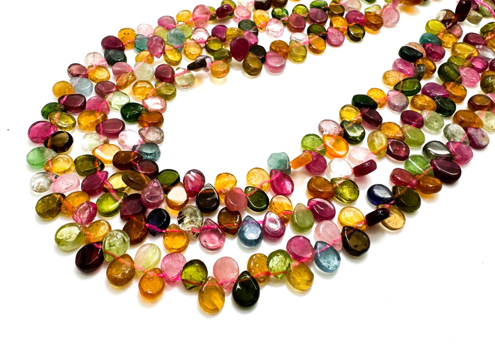 Natural Rainbow Tourmaline Grade AAAA Flat Pear Teardrop Gemstone Beads PGS50D