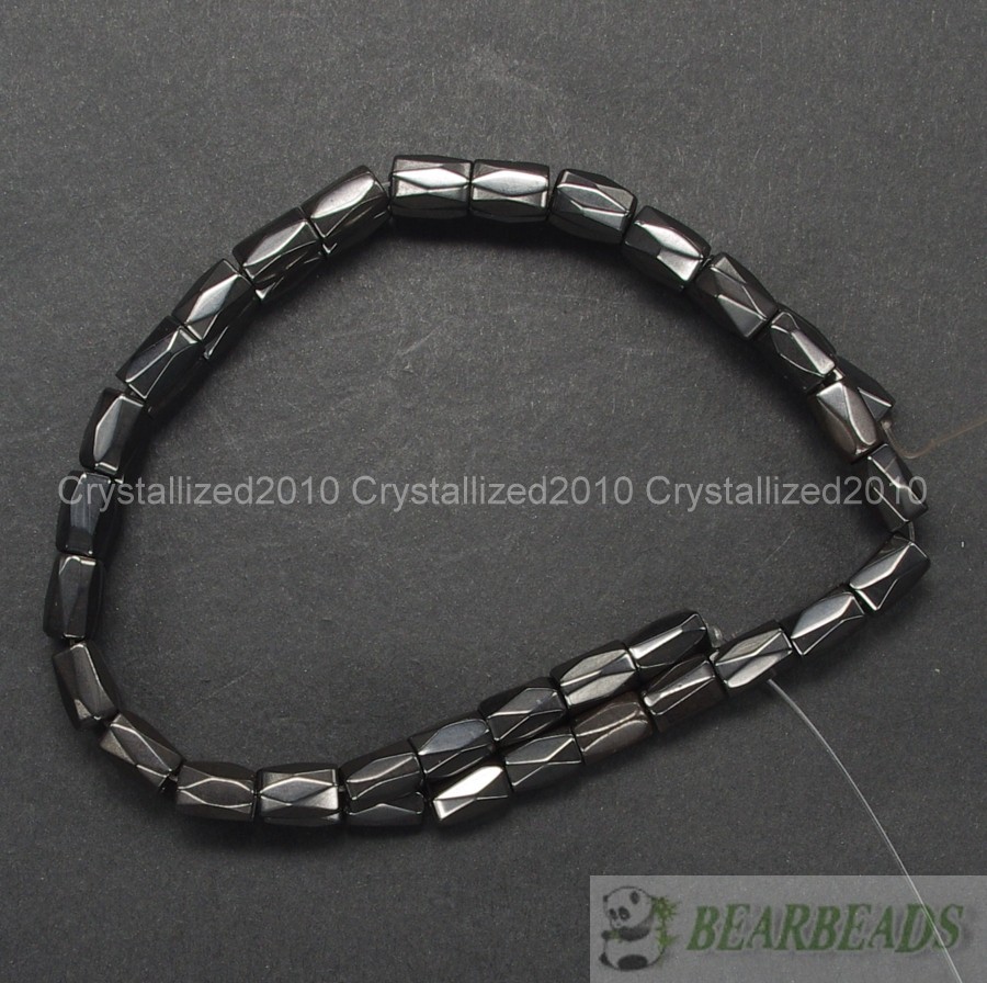 100Pcs Natural Magnetic Jet Hematite Gemstone Faceted Tube Spacer Beads 5x8mm