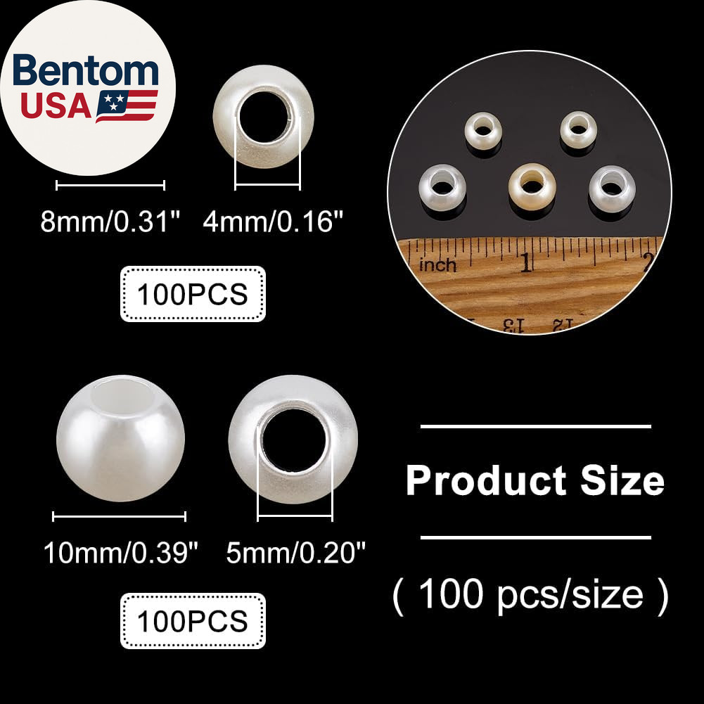 200 Pcs Acrylic European Beads, Imitation Pearl Large Hole European Beads Rondel