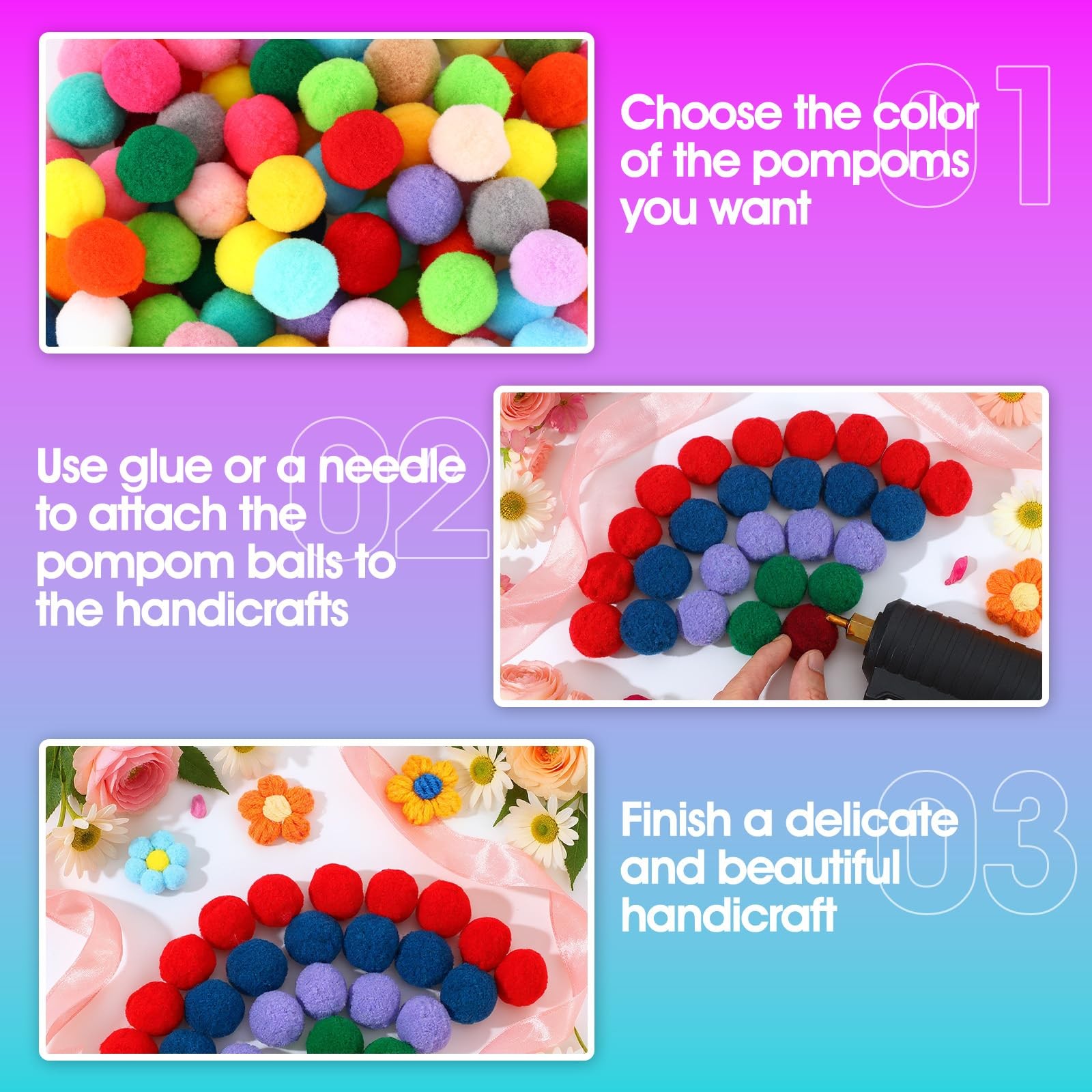 1000 PCS Multicolor Arts Crafts Pom Poms Balls Hobby Supplies DIY 1 Inch