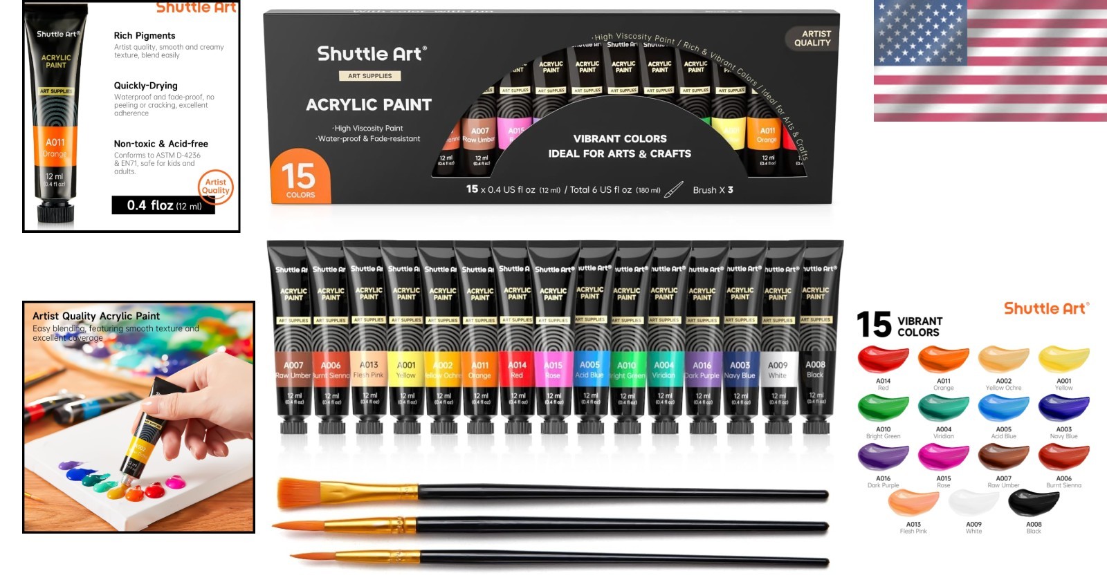 Waterproof & Fade-Proof Acrylic Paint Set – 12ml Tubes, Ideal for Any Surface