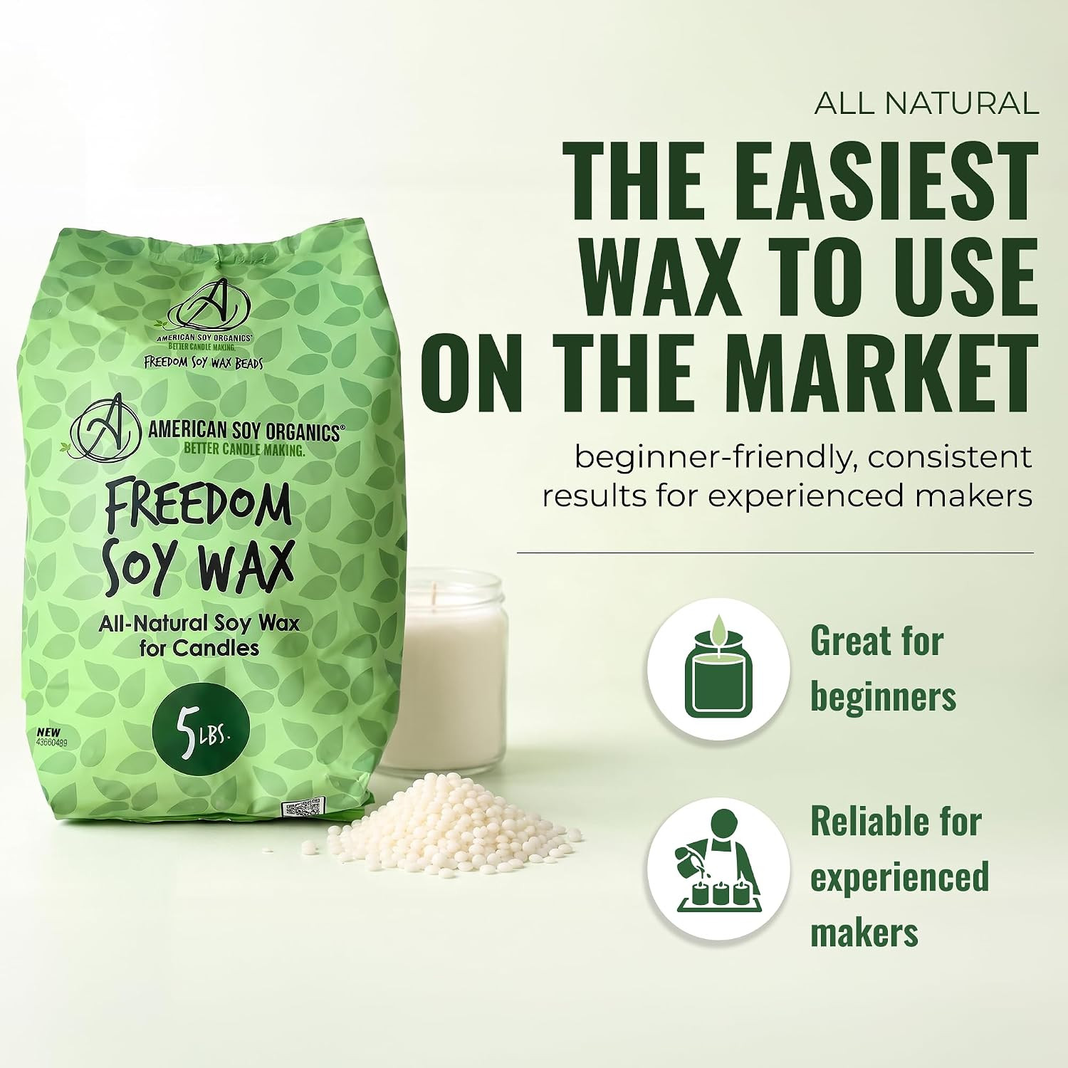 Freedom Soy Wax Beads 5 Lbs Candle Making Wax Paraffin Free DIY Supplies