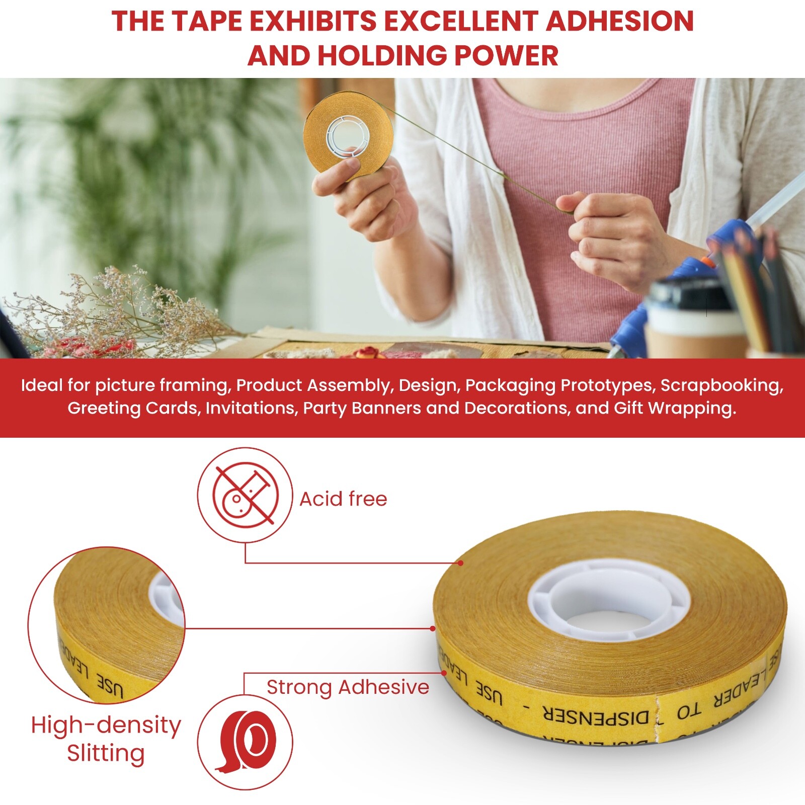 12 ROLLS – CRAFT TAPE – ATG PHOTO TAPE – 1/4″ X 36YD (Fits 3M Gun)