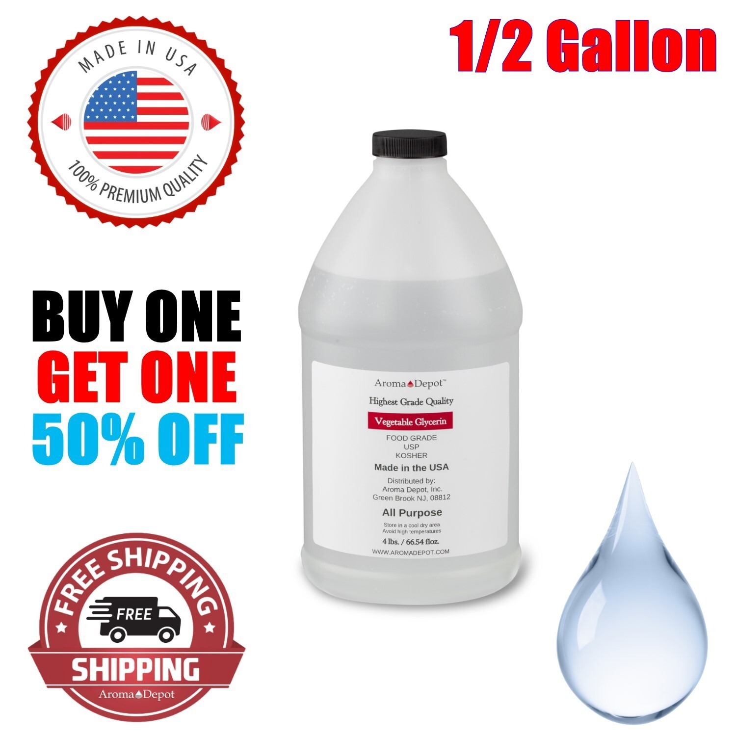Half Gallon Vegetable Glycerin Non GMO 99.9% USP Kosher Pure VG Food Grade USP