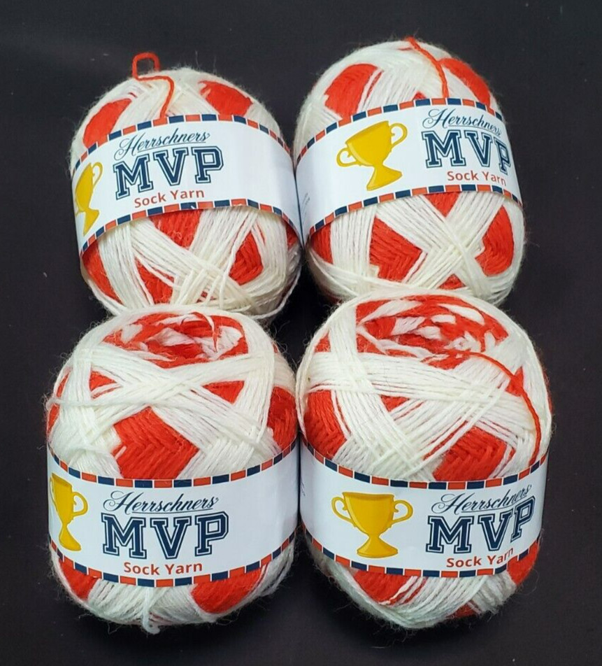 Lot of 4 Herrschners MVP Sock Yarn Red & White Sports Colors Super Fine
