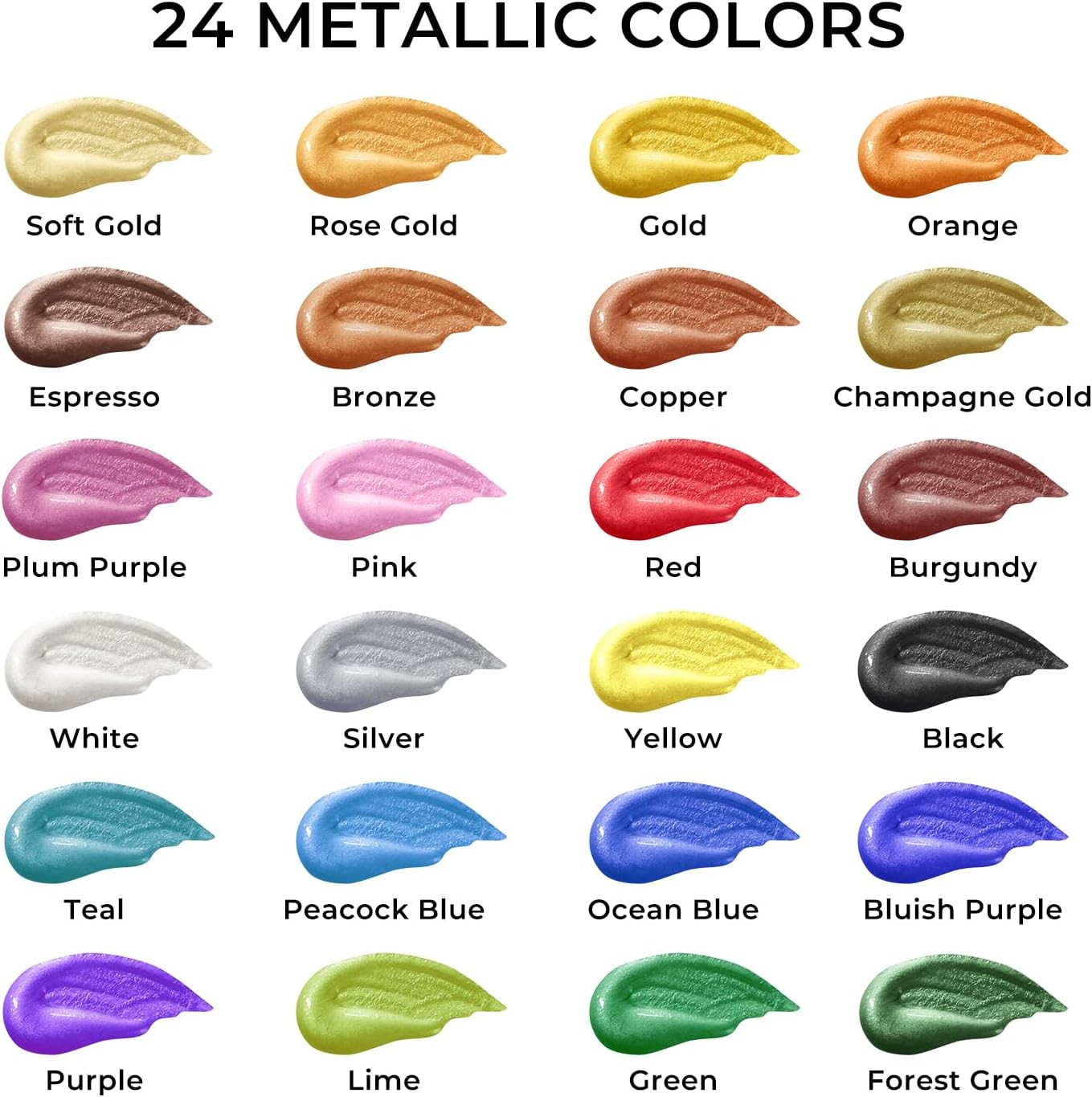 Metallic Acrylic Paint Set, 24 Metallic Colors in 2 Oz/60Ml Bottles, Metallic Sh