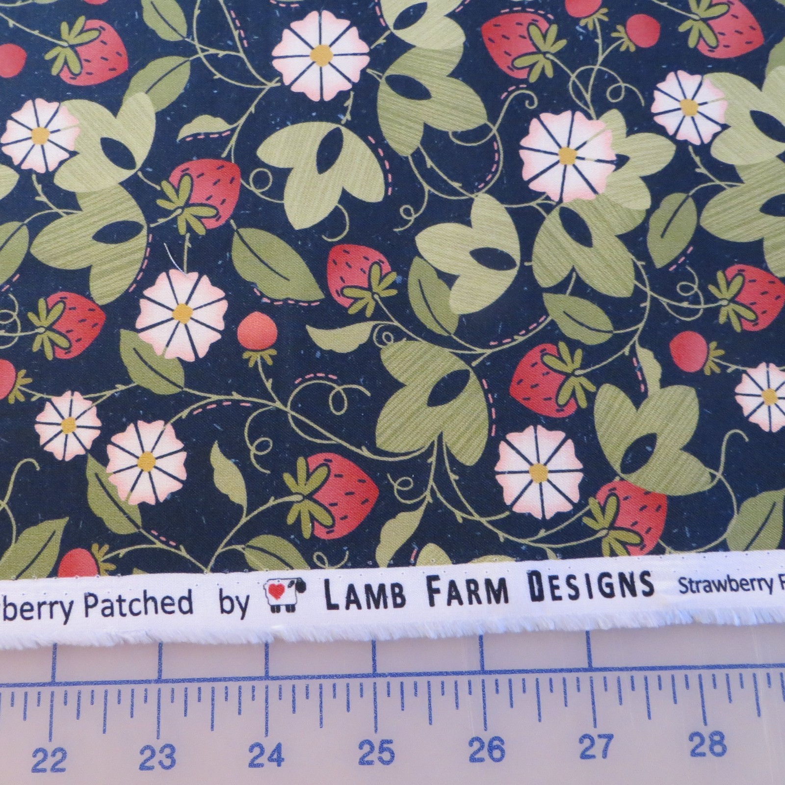 Yard ~ Strawberry Field On Navy Blue by Marcus $3.99 Ships ANY Amount Fabric