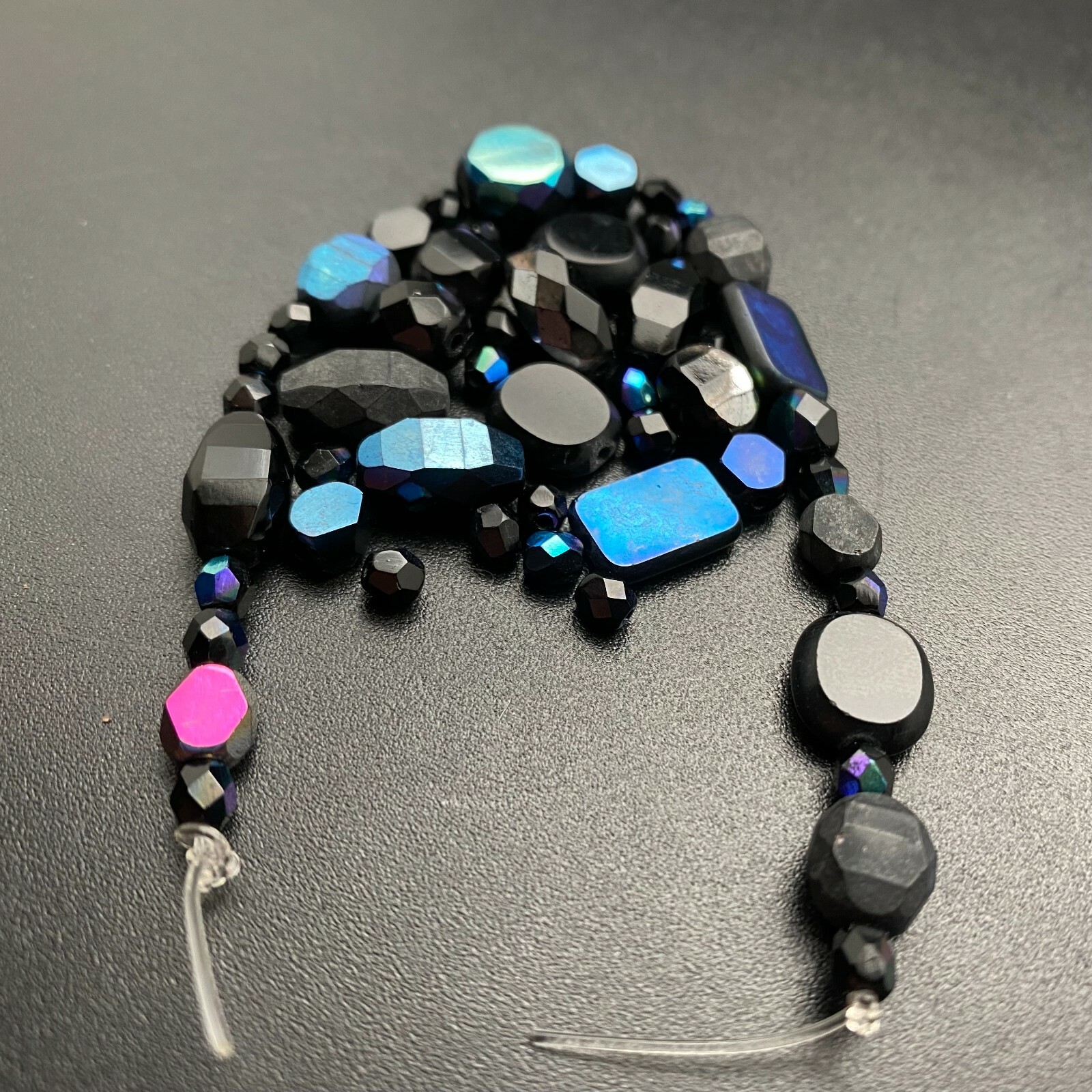 Multi-Shaped Assortment Black With AB Finish Czech Glass Beads (BLKCG58)