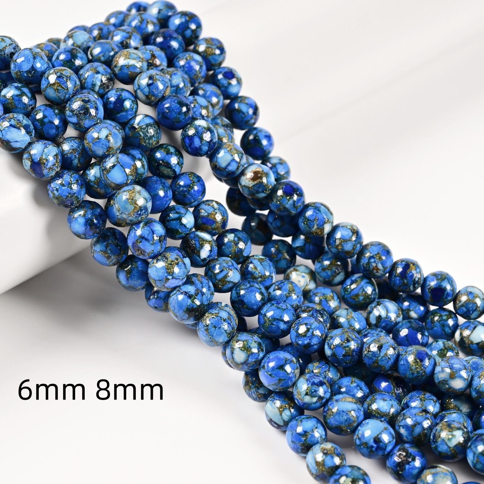 Mohave Copper Royal Blue Turquoise Smooth Round Beads 6mm 8mm 10mm 15.5” Strand