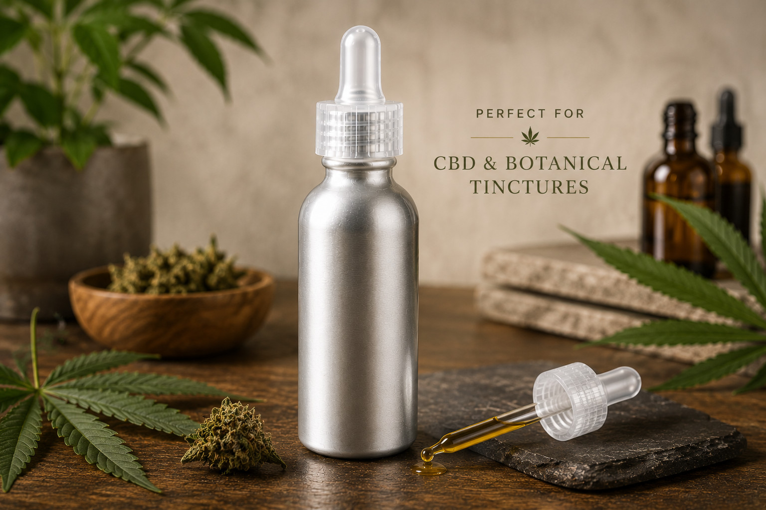 1oz/30ml Aluminum Dropper Bottle – w/Graduated 1ml Pipette – Child Resistant Cap