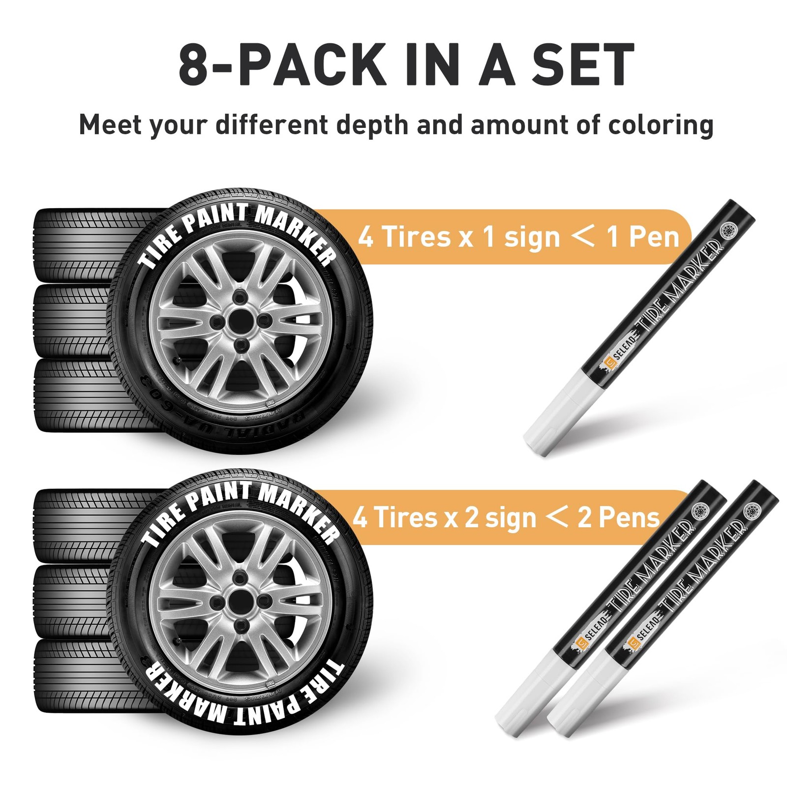Tire Marker White 8 Pack Paint Pens for Car Tires Lettering, Premium Profess…