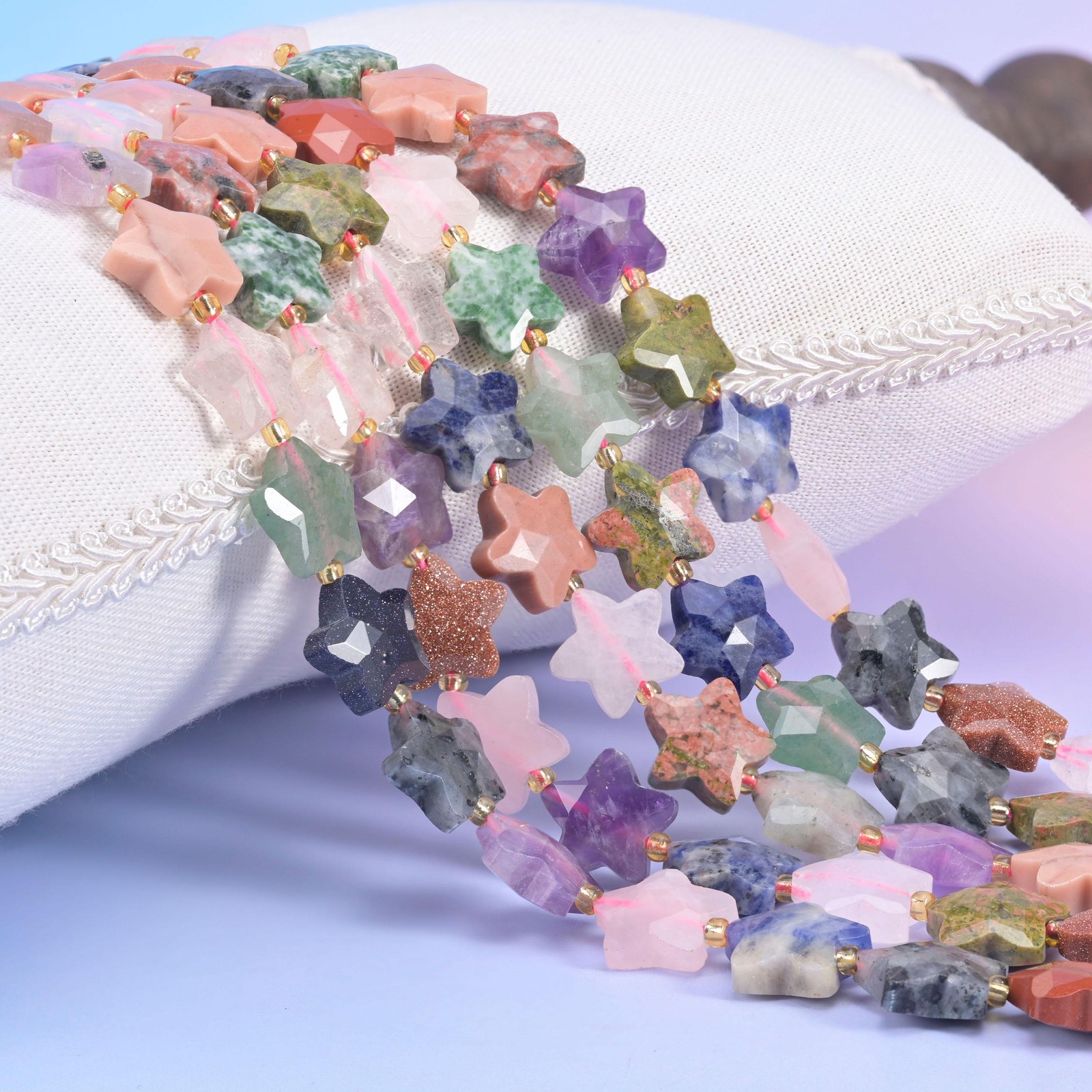 Colorful Assorted Gemstone Faceted Star Beads 14mm 15.5 Inch Strand