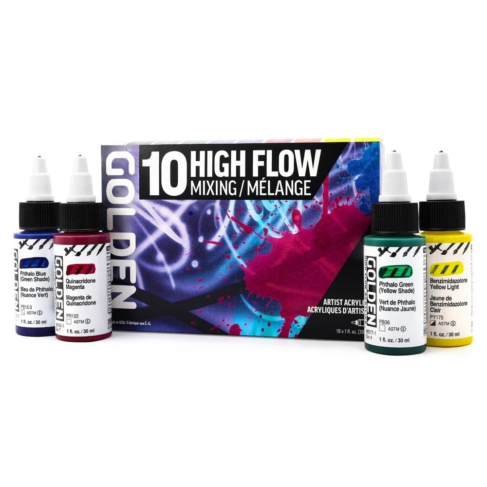 High Flow Acrylics by GOLDEN, High Flow Mixing Set, 10 Colors, Professional A…