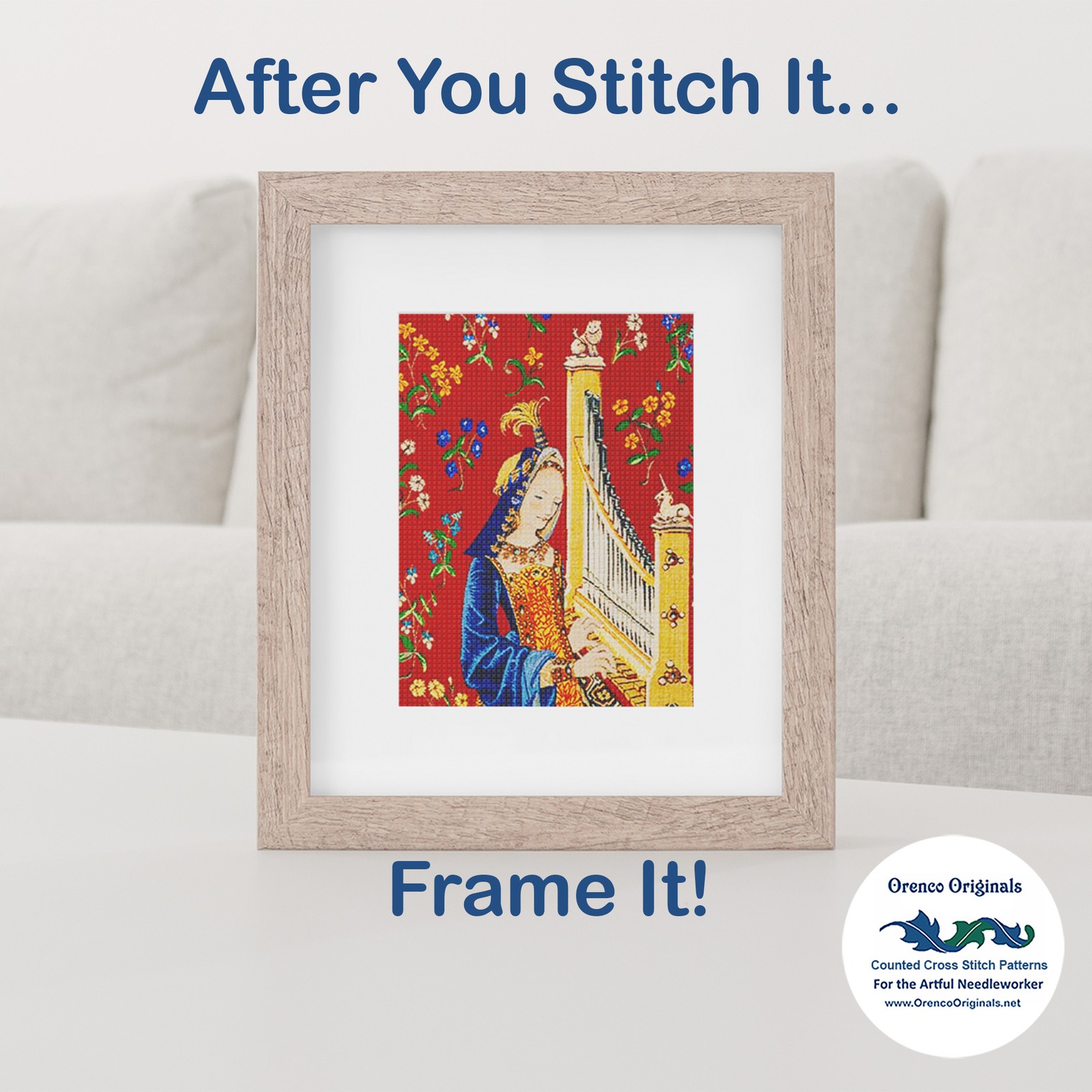 Medieval Navy Blue Unicorn Captivity from Tapestry Counted Cross Stitch Pattern