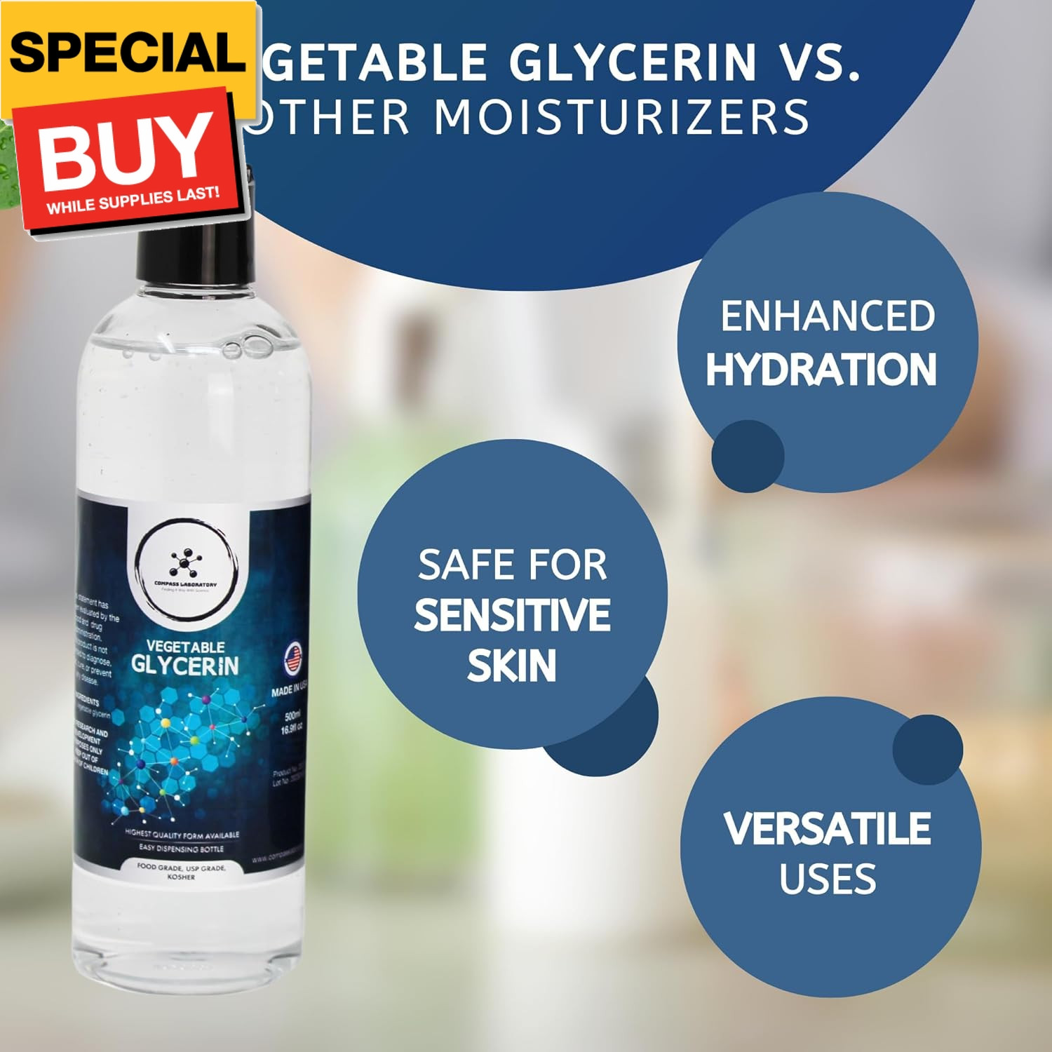 Vegetable Glycerin 2 Pack, Pure VG, USP Kosher Food Grade VG Liquid for Soaps, L