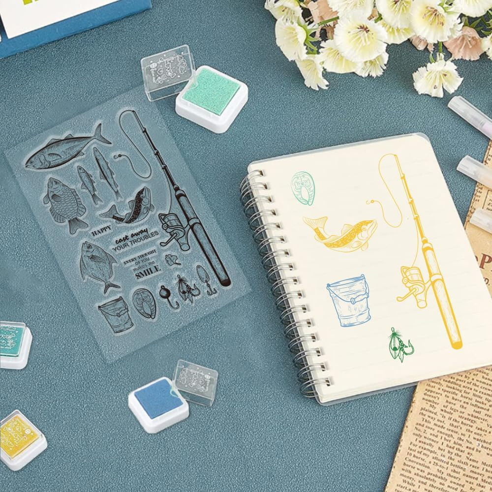 Fishing Clear Stamps Fishing Tools Silicone Stamps for Cards Making DIY