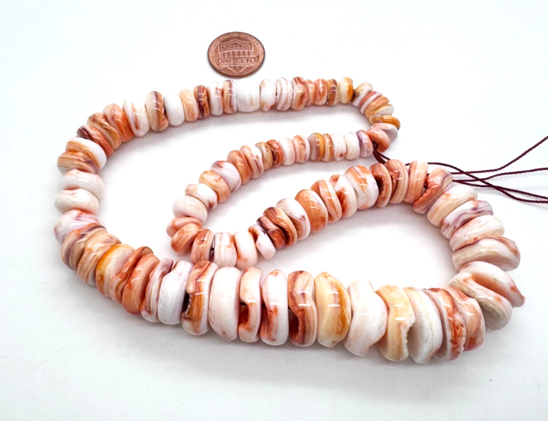 Genuine Natural Orange Spiny Oyster Rondelle Graduated Shell Beads PGS90J