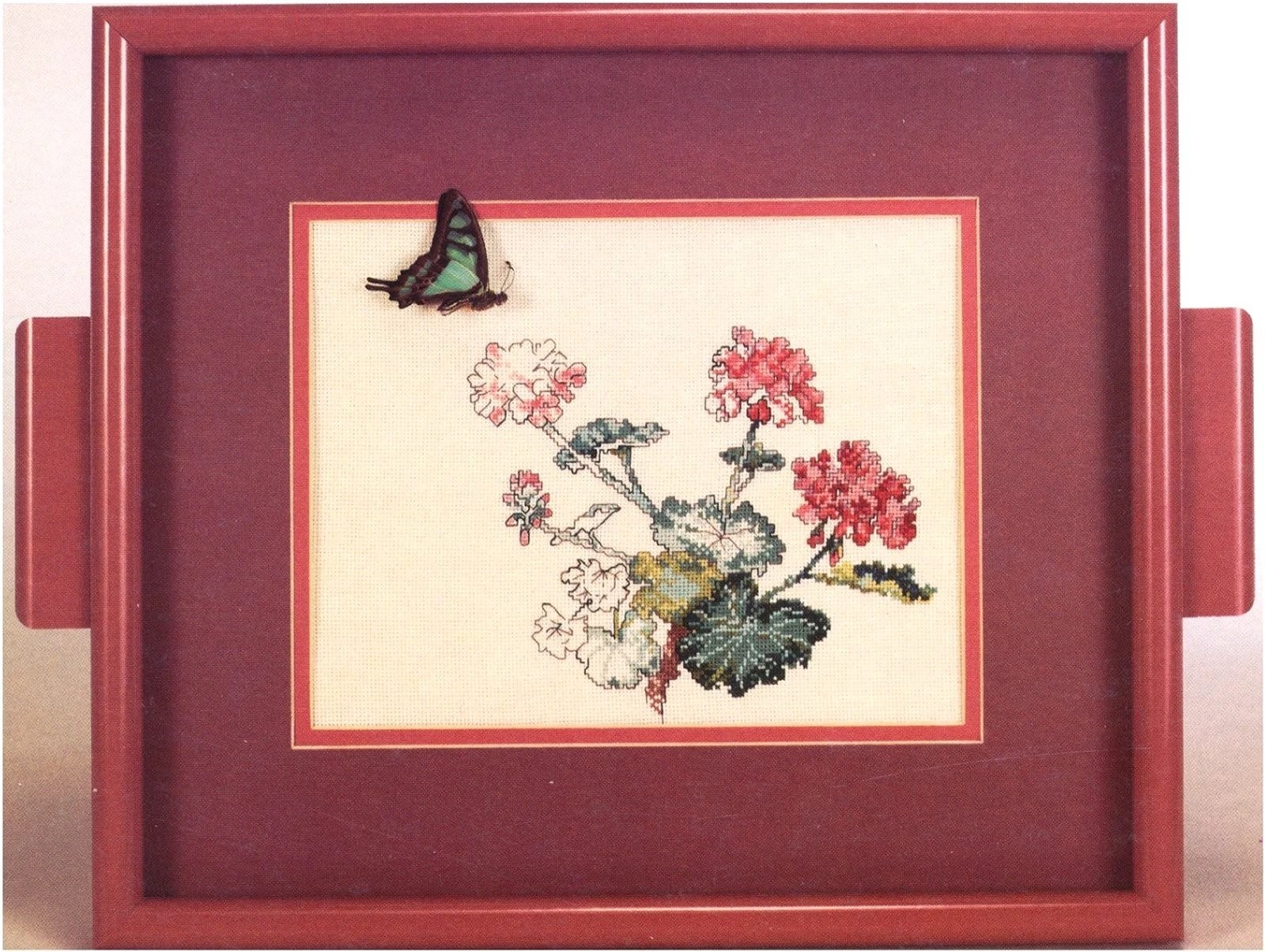 Green Apple GERANIUM I Cross Stitch Leaflet Watercolors by Janet Powers flowers