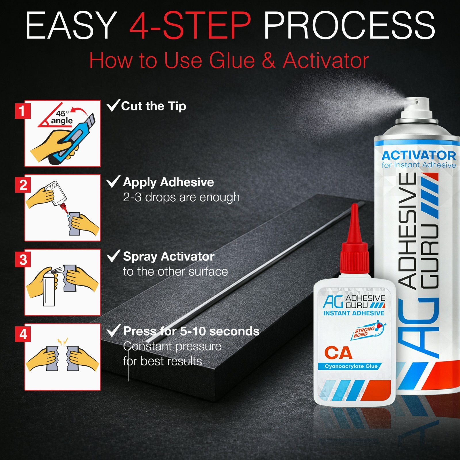 Fast Instant CA Glue with Activator,1.7 oz Super Glue for Woodworking DIY Repair