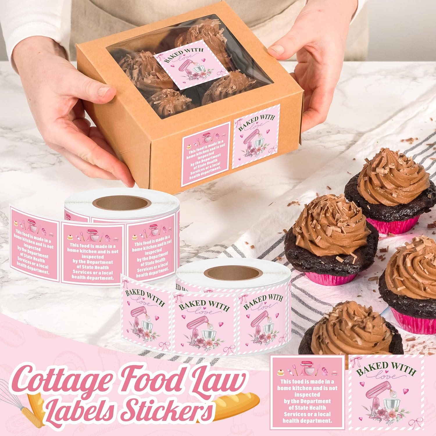Cottage Food Law Labels – 1000 Count Pink Stickers for Homemade Bakery Goods