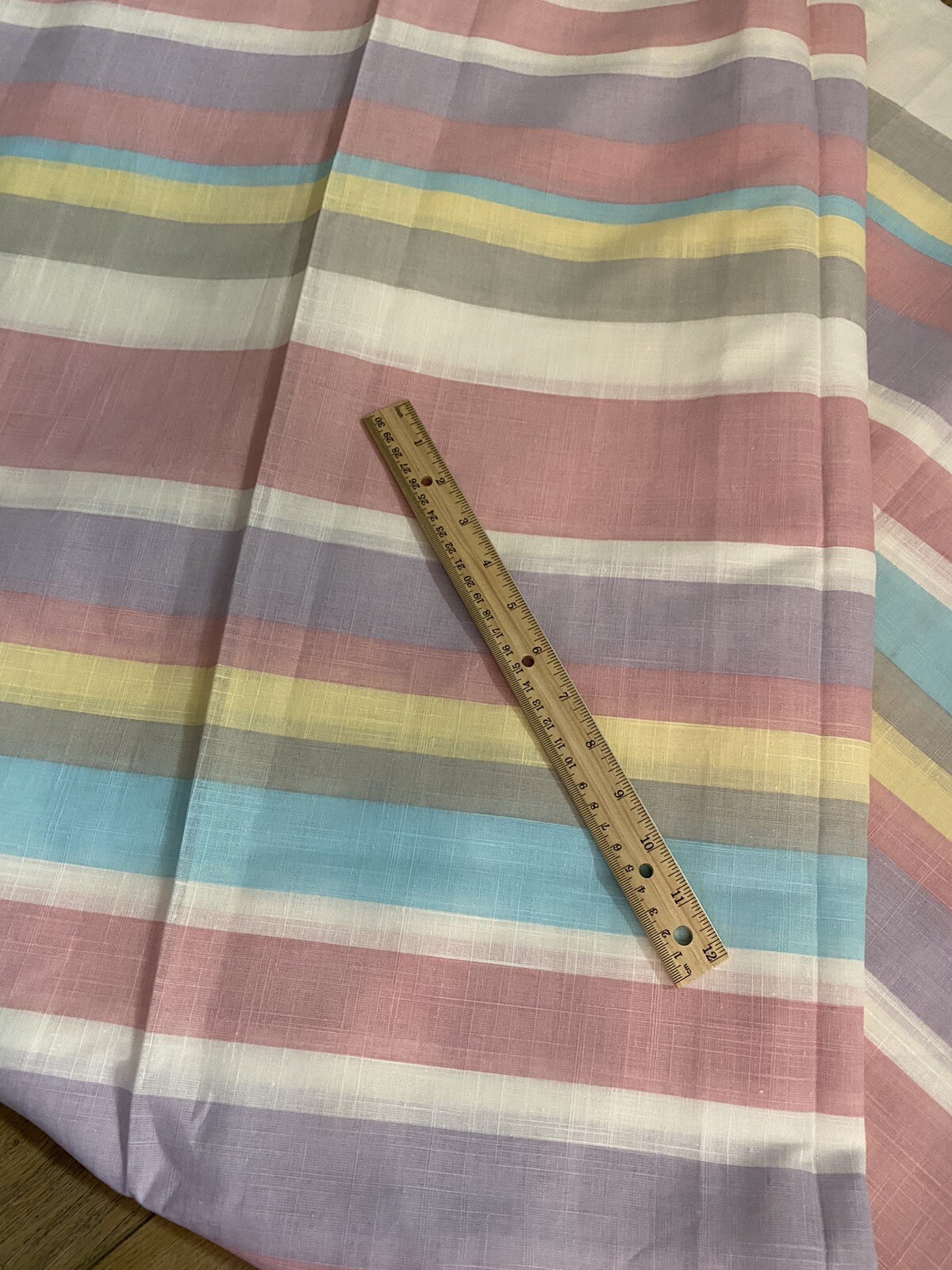VTG WIDE Pastel Stripe Purple Yellow Pink Cotton Fabric Linen Texture 58″W BTY