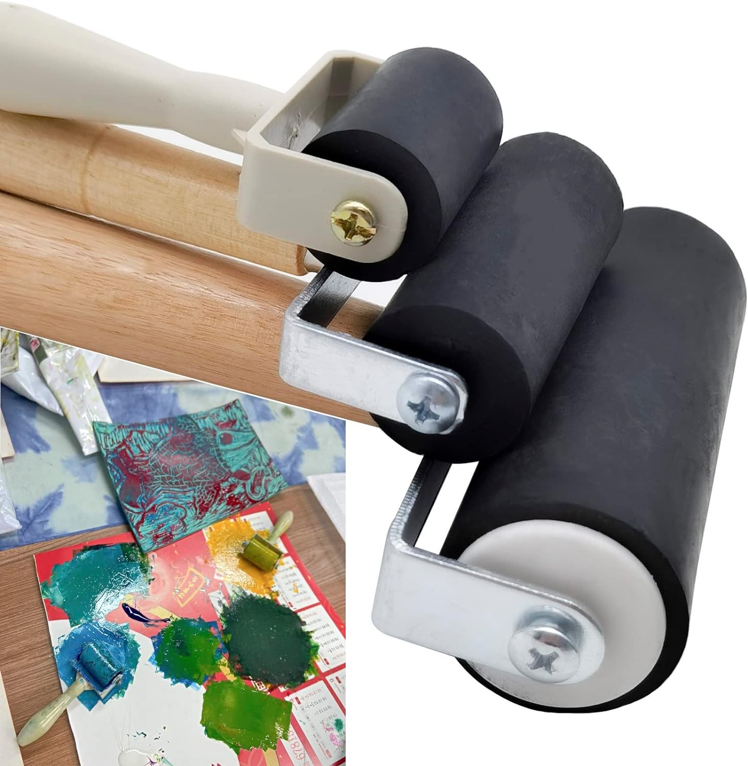 3 Pack Rubber Brayer Roller,1.4/2.4/4 Inch Hard Rollers,Art…