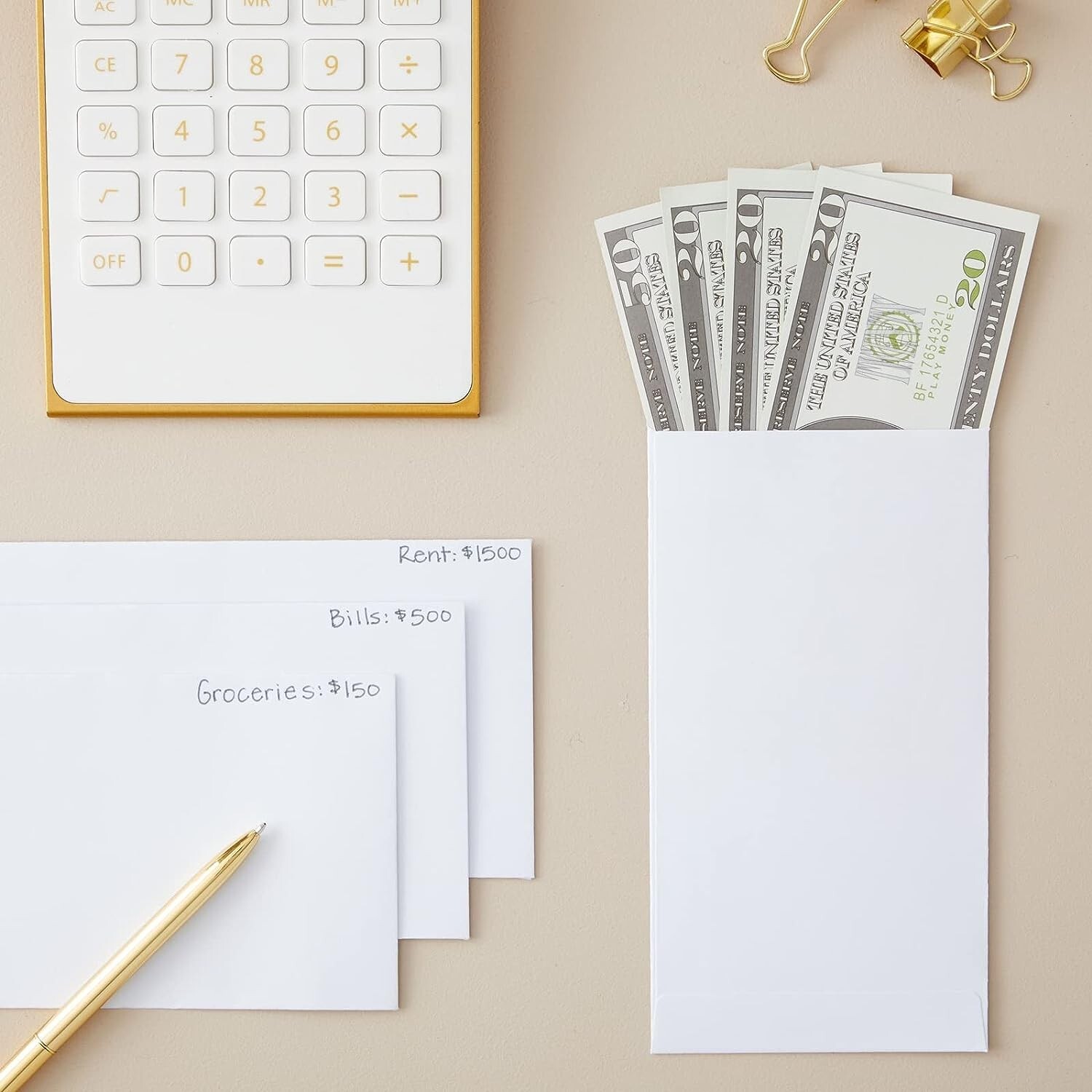 Money Envelopes for Cash – 3.5×6.5 Inches, 100-Pack, White Paper, Self-Adhesive