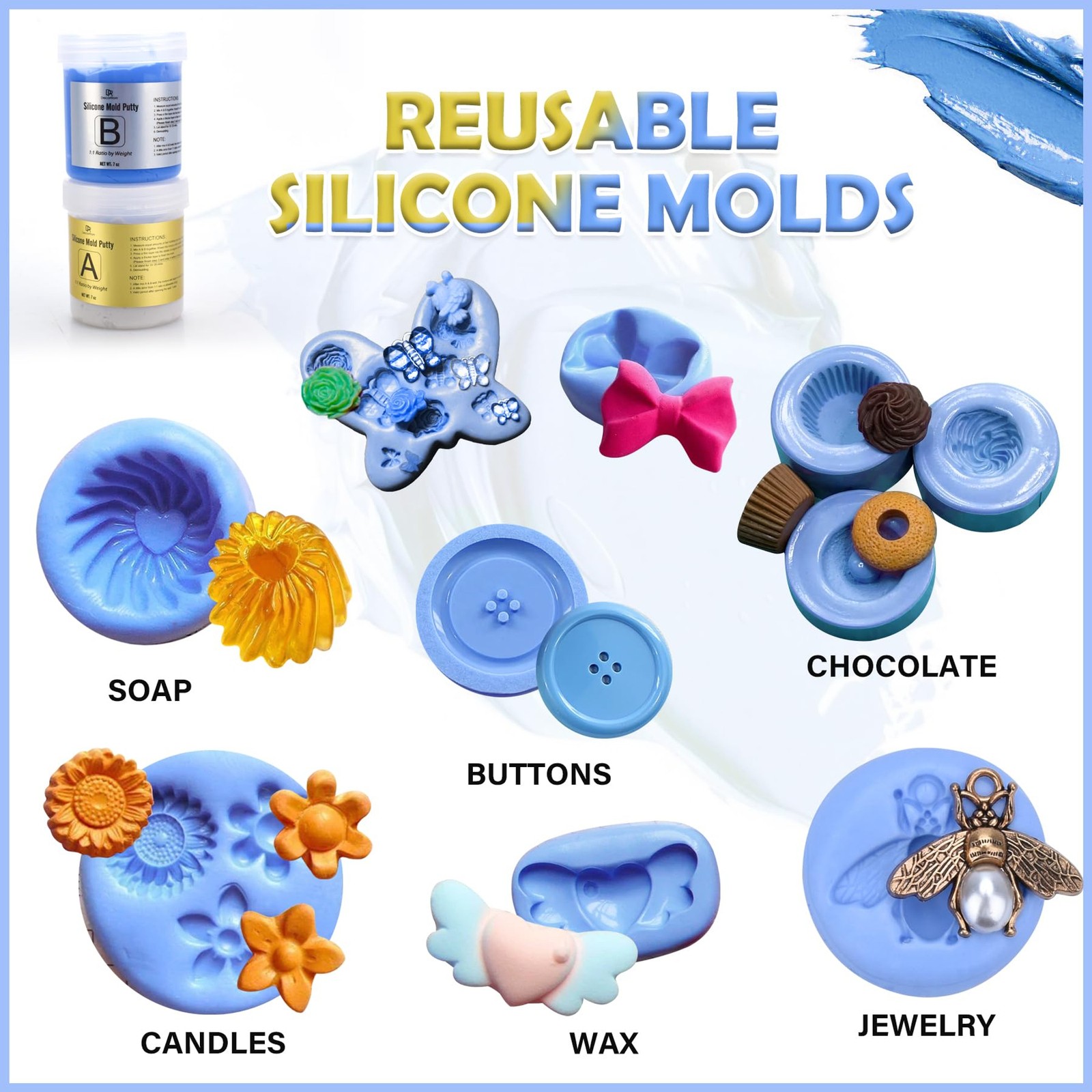 DecorRom Silicone Putty – 7/8 LB Flexible Silicone Mold Making Kit – Easy 1:1 Mi