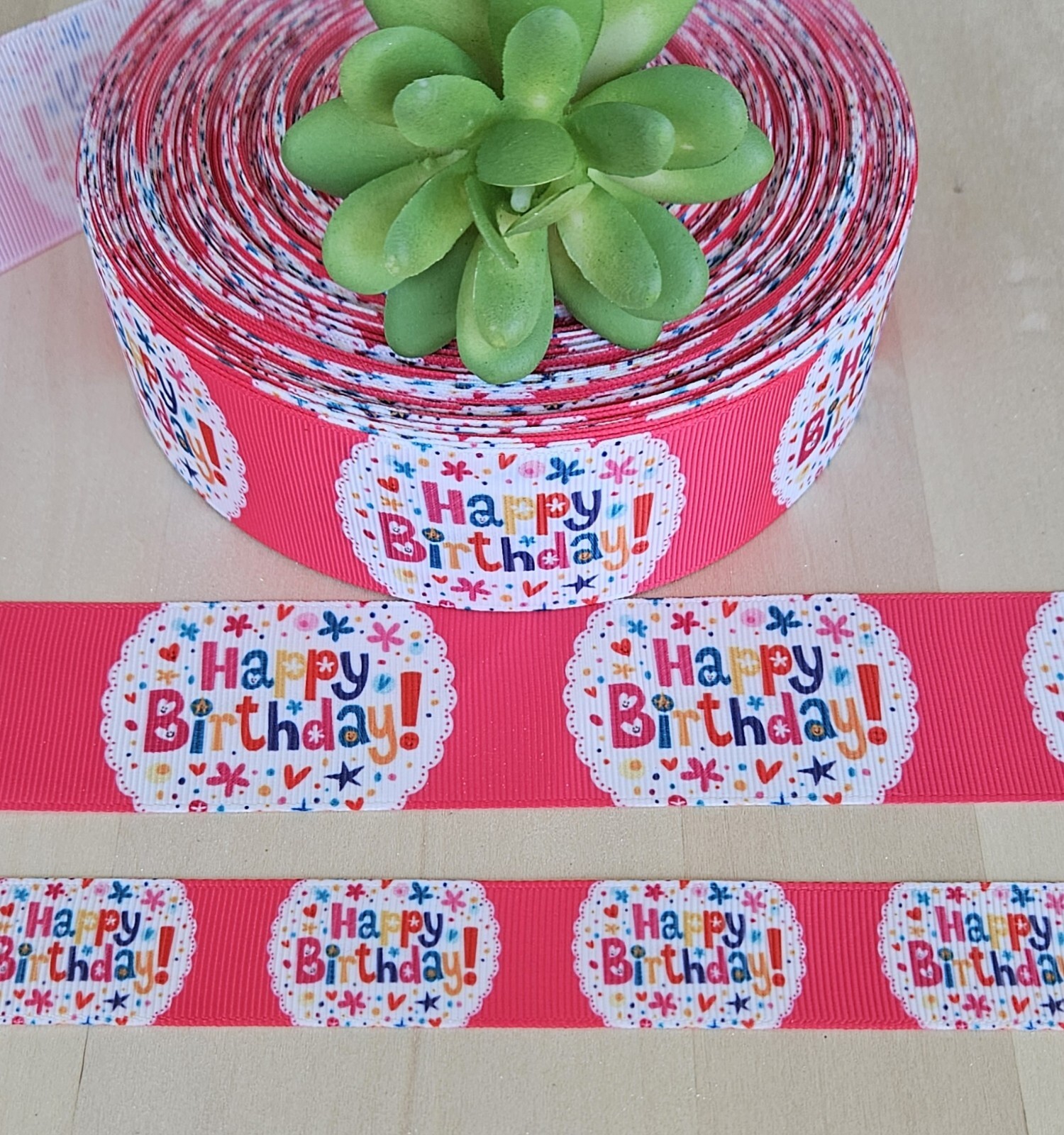 7/8 & 1.5″(1 YD) Happy Birthday Grosgrain Ribbon Celebration Party Ribbon