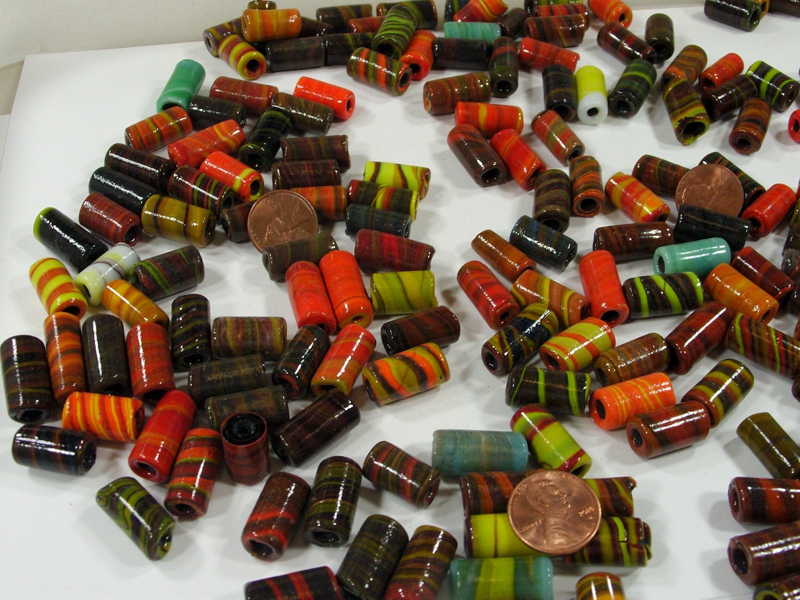 2 Pounds Multicolor India Handmade Assorted Sizes Tube Glass Beads Lot (PJM-8)⭐