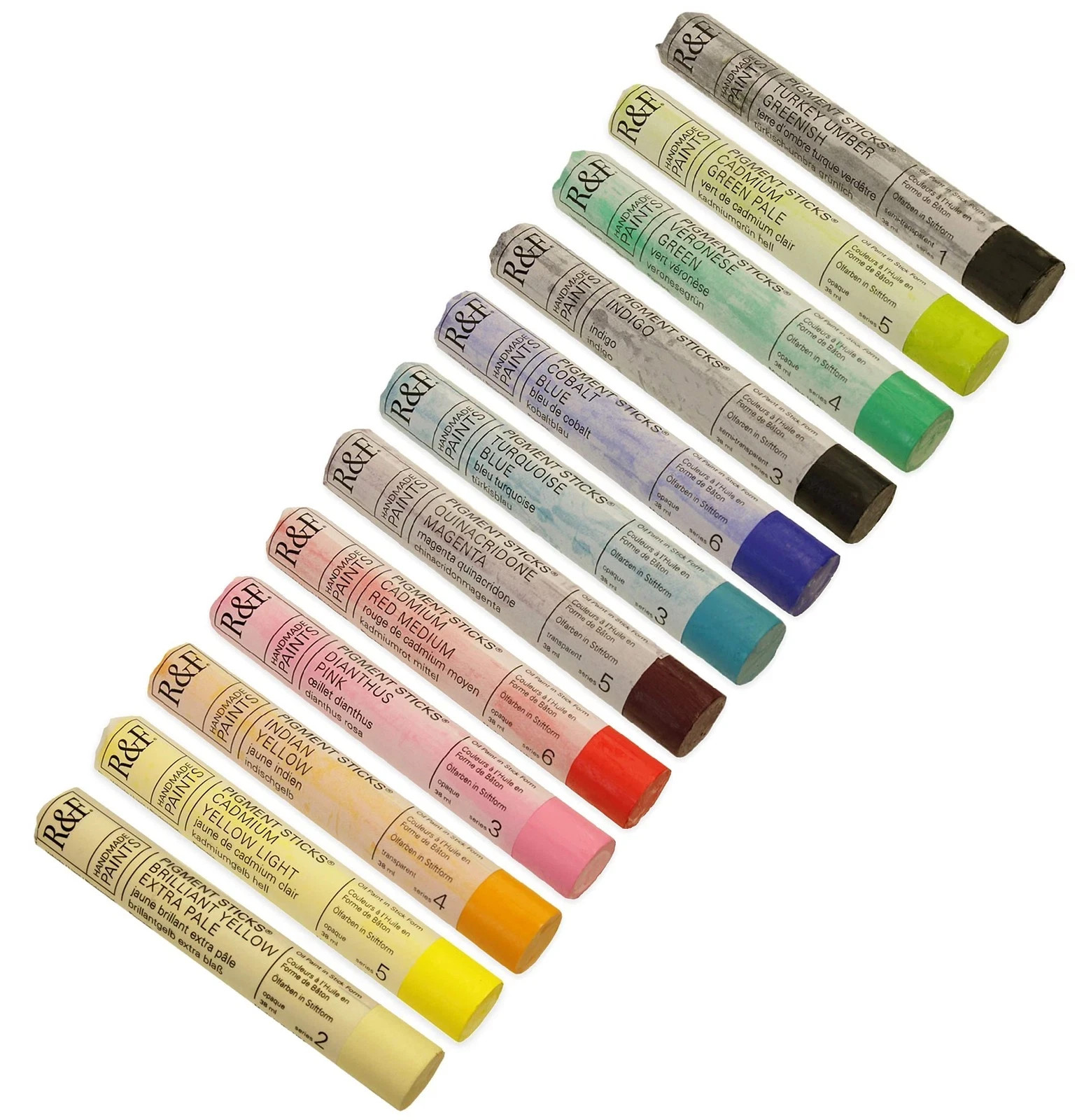 RF Handmade Paints -Pigment Stick Set : 38ml : Painters Dozen Set 1 : 12 Colors