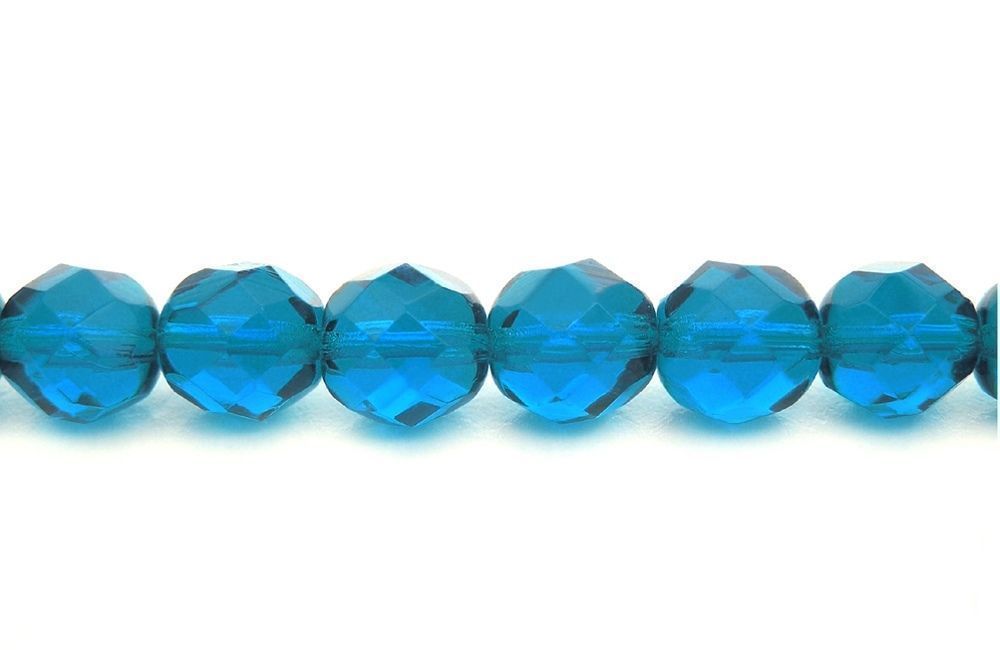 Czech Fire Polished Round Faceted Glass Beads in Capri Blue Light color 16″ str
