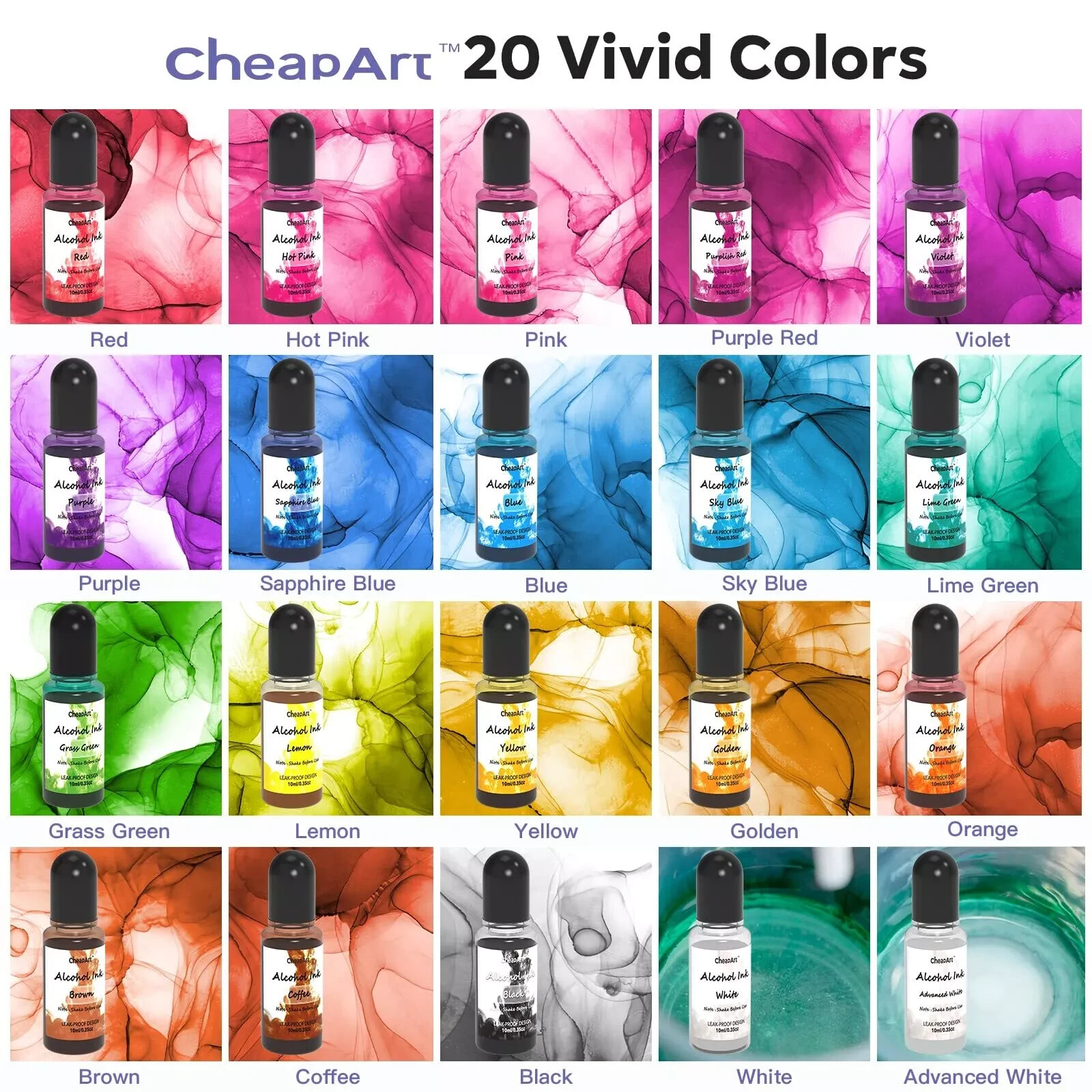 Alcohol Ink Set 24 Vibrant Colors Resin Dye High Concentrated Fast Drying