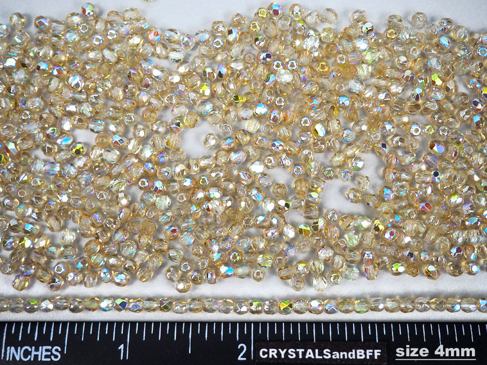 Czech Glass Fire Polished Round Beads, Crystal Lemon Rainbow 3mm, 4mm, 6mm