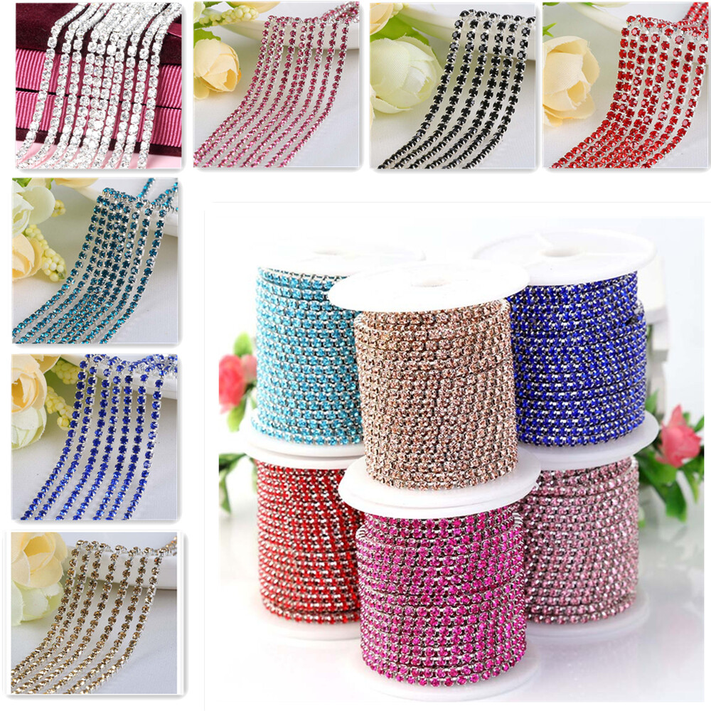 10 Yard Crystal Clear Glass Rhinestone Close Ribbon Chain Trim Sewing Craft DIY