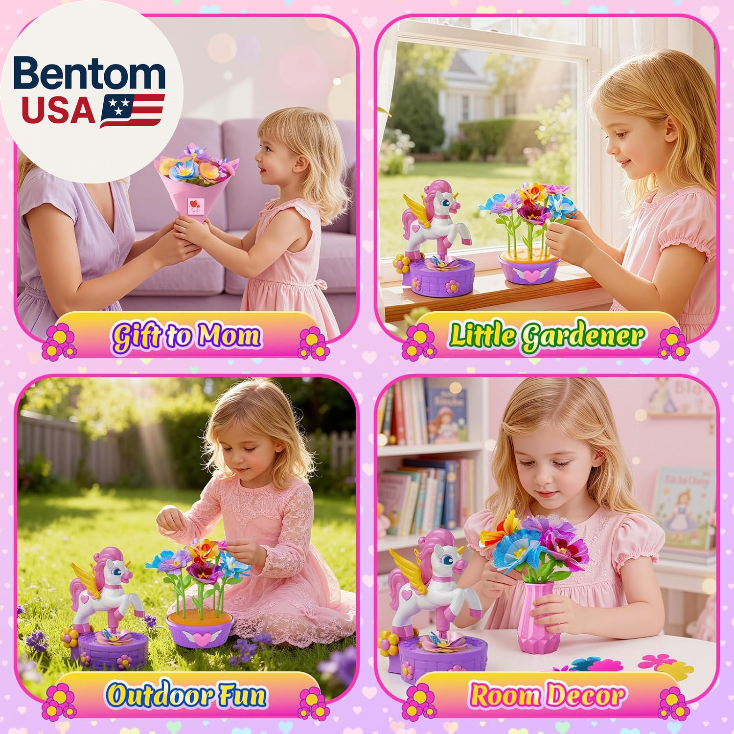 Craft Kits, Press-To-Create Flower Maker, Unicorn Toys for Girl Age 3-12, Fabric