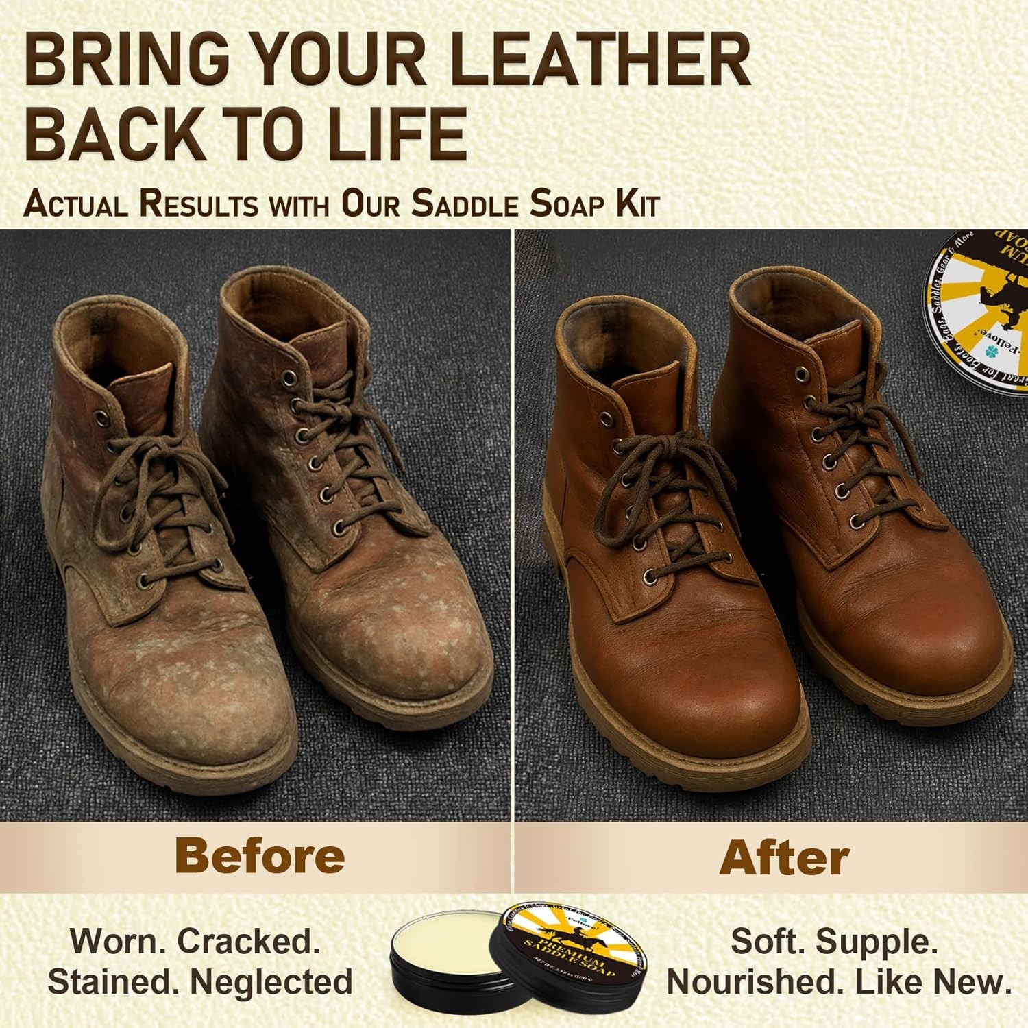 3.52oz Leather Saddle Soap Cleaner Conditioner Kit with Brush Cloth