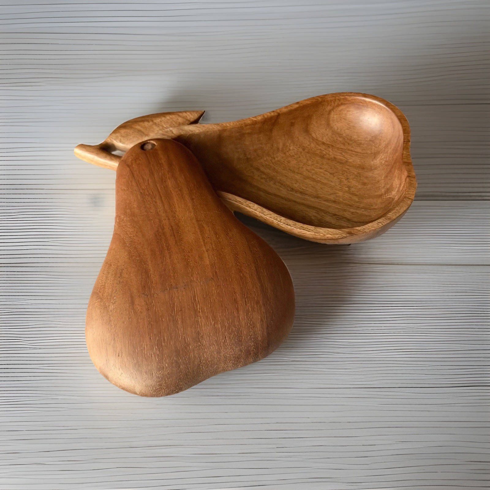 Two Piece Handcrafted Wooden Interlocking Pear Shaped Box 7.75” X 5” WELL MADE