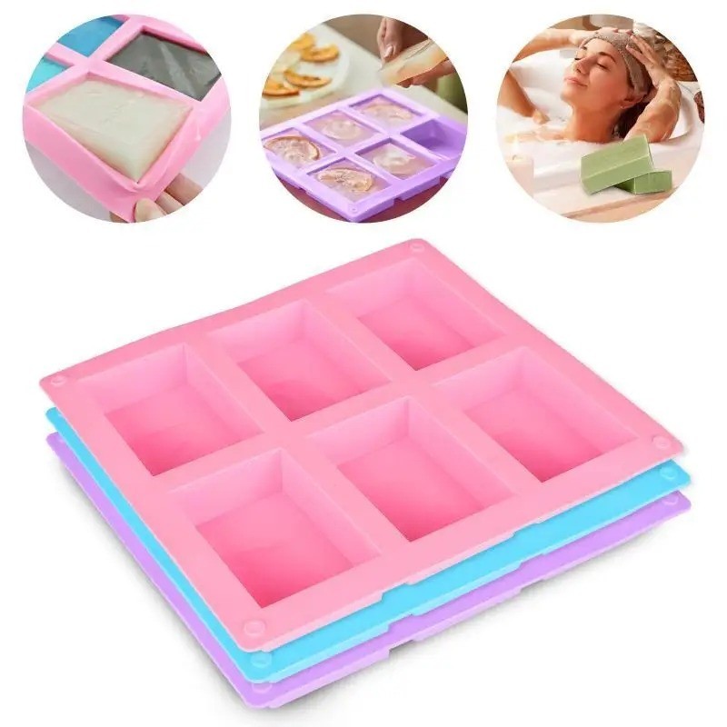 6 Cavity Rectangle Silicone Soap Making Molds DIY Mold Cake Bakeware Mould Tool