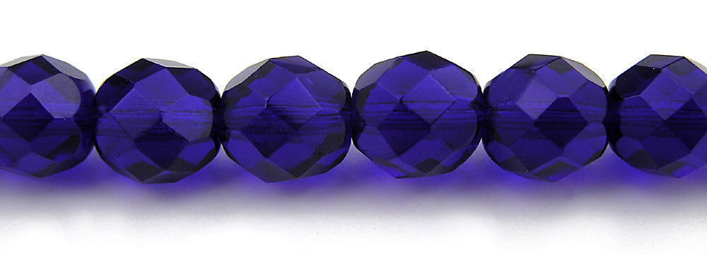 Czech Fire Polished Round Faceted Glass Beads Cobalt Blue, 16″ strand, navy blue