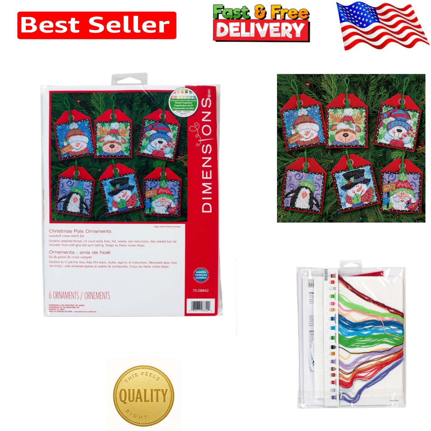 Fun & Easy Counted Cross Stitch Christmas Pals Kit – 6 Ornaments for Ages 13+