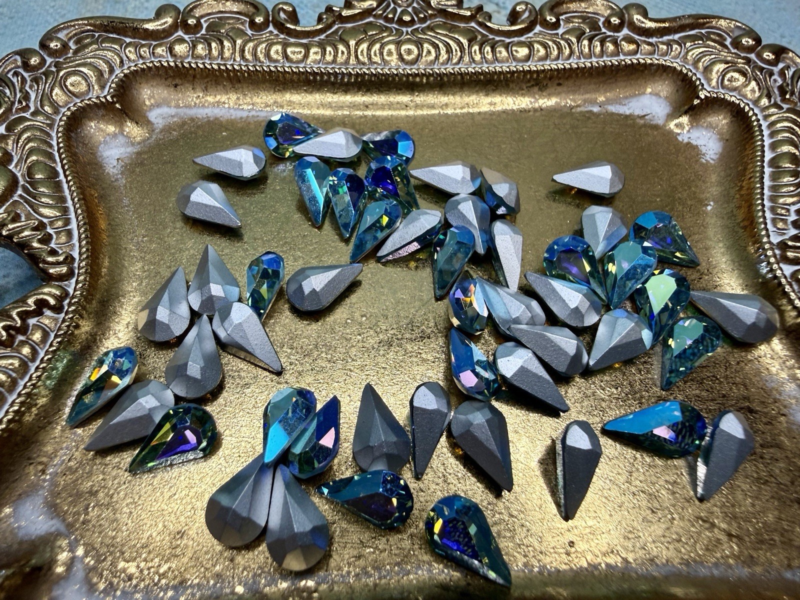 Vintage Swarovski – Pear Shaped Rhinestones #308 – 6x10mm – Aquamarine F