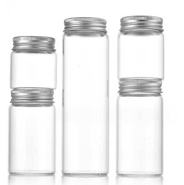 Luxurious 5ml-200ml Empty Transparent Glass Storage Bottle Aluminum Silver Cap