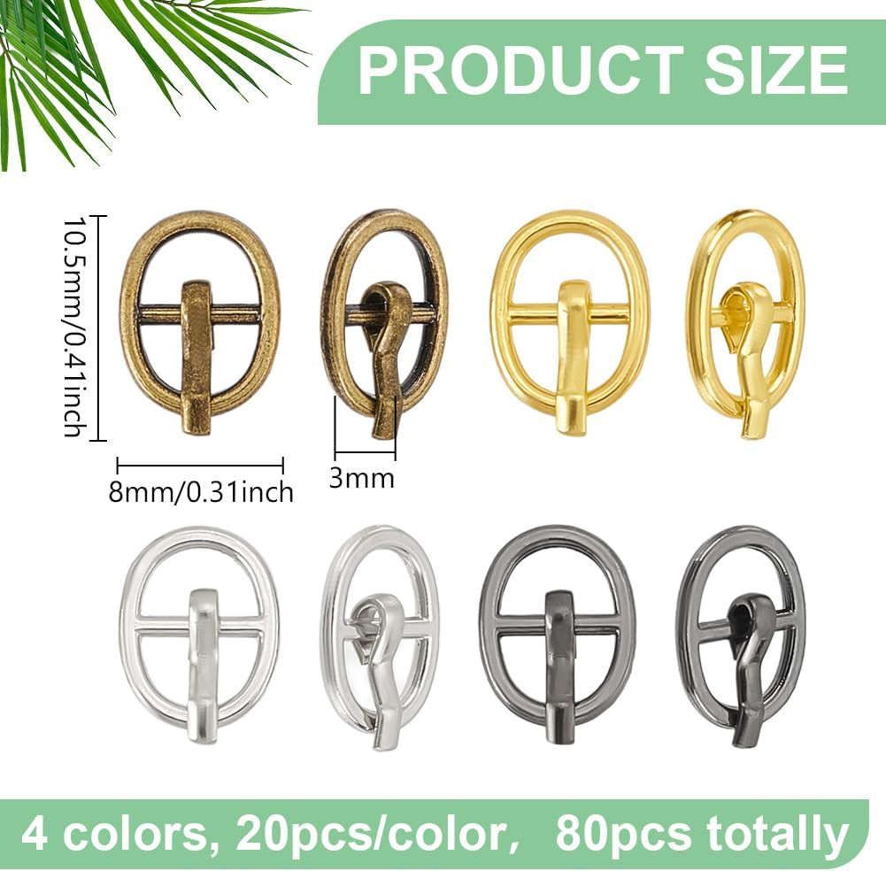 80 PCS Tiny Oval Alloy Buckle for Doll Making 0.4X0.31Inch 4 Color Mini Metal Ro
