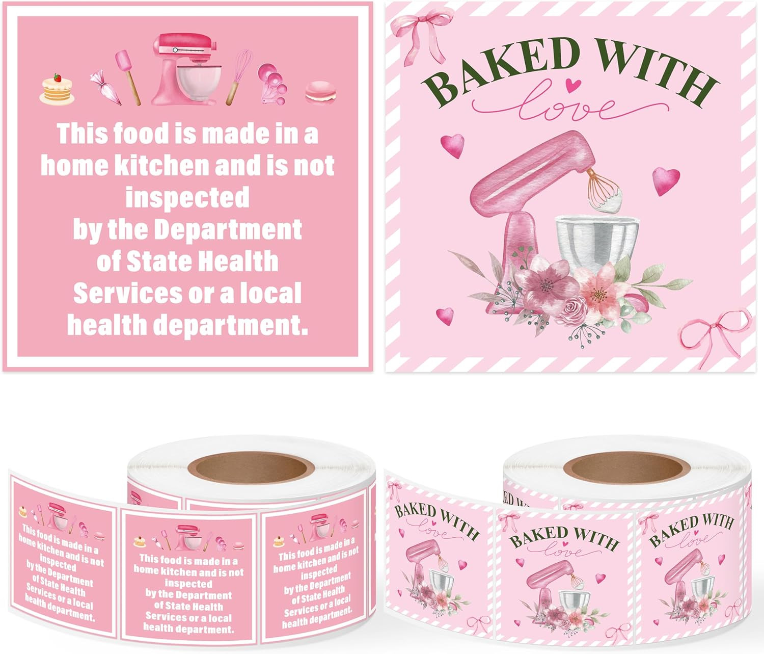 Cottage Food Law Labels – 1000 Count Pink Stickers for Homemade Bakery Goods