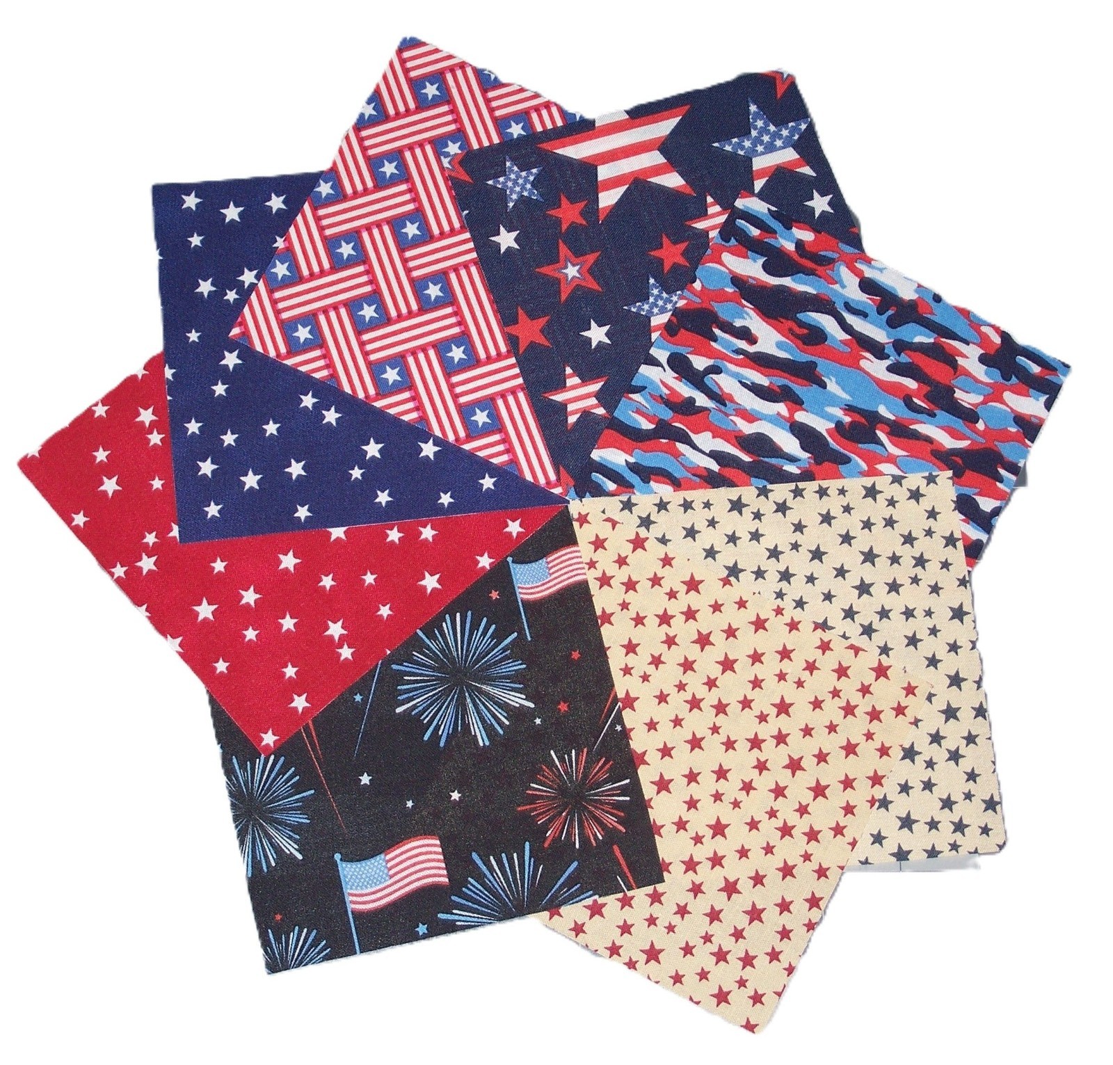 64 Patriotic USA Fabric 5″ Quilting Squares 100% Cotton Charm pack A
