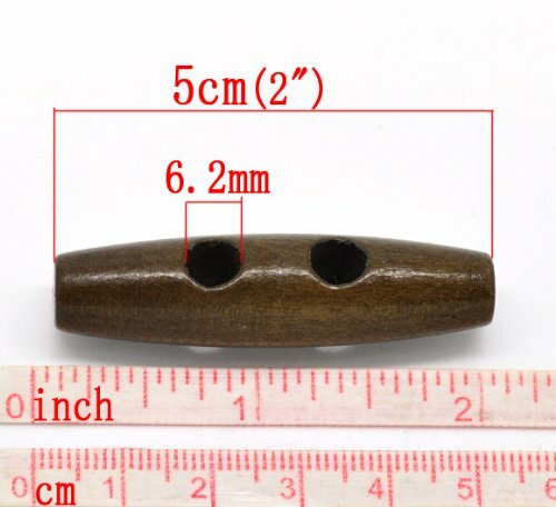 30PCs Brown Wood Sewing Horn Toggle Buttons 2 Holes Cloth Accessories 50mm(2″) x