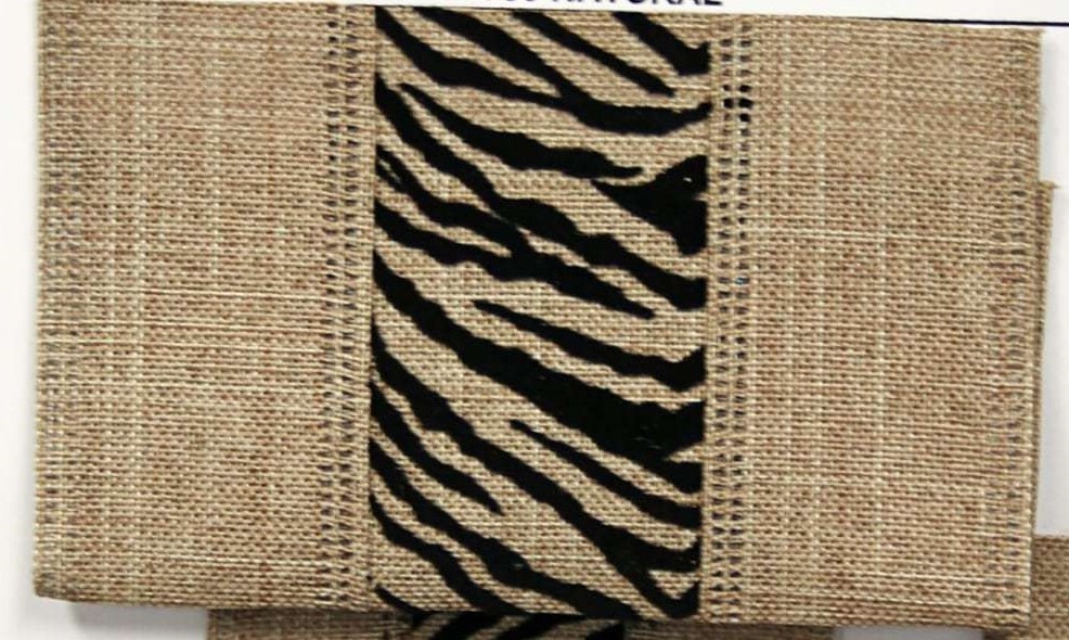 10 Yd. roll ZEBRA LINEN WIRE EDGE RIBBON 4″ Wide