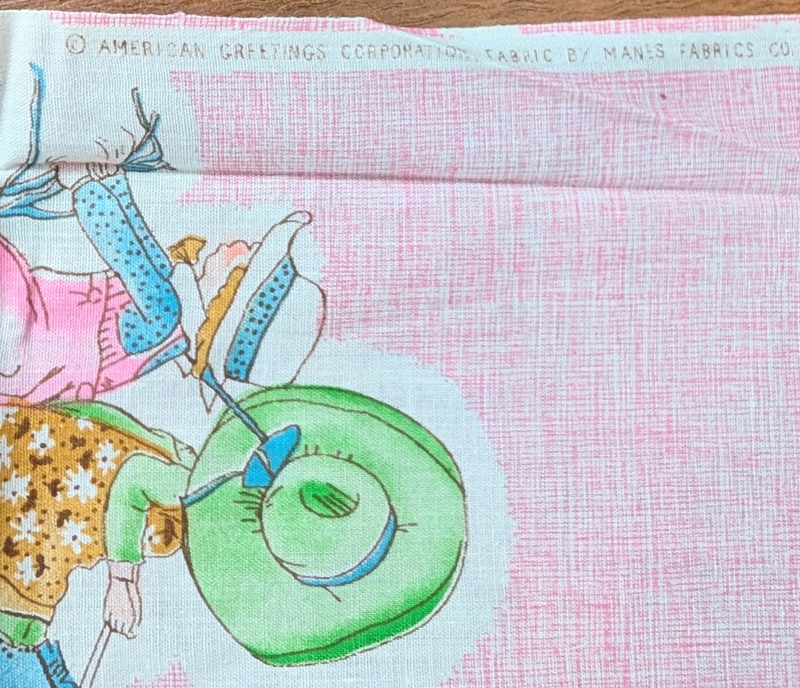 Vintage Holly Hobbie And Friends Fabric Less Than 1 yard Pink Play Trees Kitten